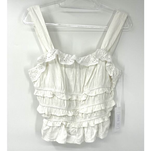Sienna Sky Tops - Sienna Sky Tank Top White Tiered Ruffle Eyelet Smocked Cropped Top Juniors XL